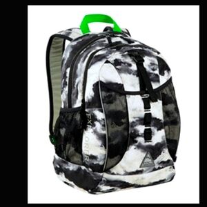 Kids Black & White Cloud Print Backpack with Neon Green Handle